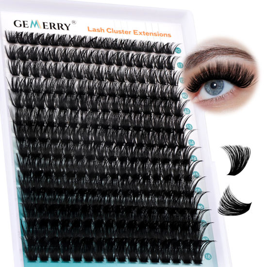 Picture of Eyelash Clusters Fluffy Lash Clusters Thick 280pcs Cluster Eyelash Extensions DIY At Home Individual Lashes Cluster Lashes by GEMERRY（100P-10-18mm)