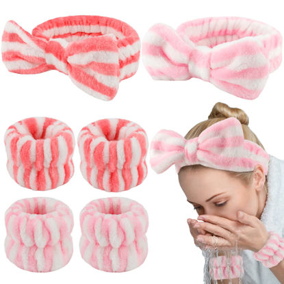 Picture of WHAVEL 6PCS Spa Headband and Wristband Set, Face Wash Headband Makeup Skincare Headband Wrist Bands for Washing Face
