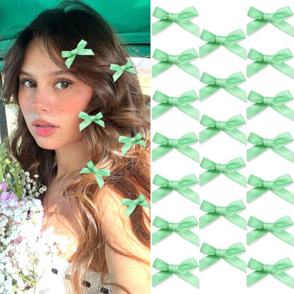 Picture of SAWINDA 20PCS Green Mini Bow Hair Clips Small Hair Bows Cute Bowknot Ribbons for Girls Sweet Bows for Hair Non Slip Hair Barrettes Bowknot Hair Clips Accessories for Women and Girls