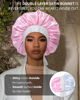 Picture of Satin Bonnet for Women Silk Bonnets for Sleeping Curly Hair Bonnet with Elastic Tie Band Reversible Double Layer Sleep Cap Hair Wrap (Pink + Grey)