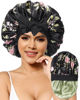 Picture of Satin Bonnet for Women Silk Bonnets for Sleeping Curly Hair Bonnet with Elastic Tie Band Reversible Double Layer Sleep Cap Hair Wrap (Black + Grass Green)
