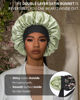 Picture of Satin Bonnet for Women Silk Bonnets for Sleeping Curly Hair Bonnet with Elastic Tie Band Reversible Double Layer Sleep Cap Hair Wrap (Black + Grass Green)
