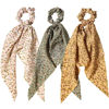 Picture of 3pcs Women Ribbon Scrunchies Bow Knotted Classic Floral Pattern Hair Ties Vintage Bunny Ear Ponytail Holders Hair Accessories