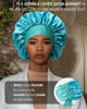 Picture of Satin Bonnet for Women Silk Bonnets for Sleeping Curly Hair Bonnet with Elastic Tie Band Reversible Double Layer Sleep Cap Hair Wrap (Blue+Green)