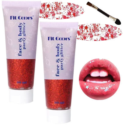 Picture of Body Glitter Face Glitter Gel: Singer Concerts Disco Festival Rave Accessories Face Glitter Makeup 100ml Chunky Sequins Mermaid Face Body Hair Glitter Gel (2 Red)