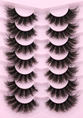 Picture of Kiromiro Lashes Fluffy False Eyelashes Wispy Faux Mink Eyelashes Long Dramatic Lashes 8D Volume Strip Eyelashes Cat Eye Lashes Pack