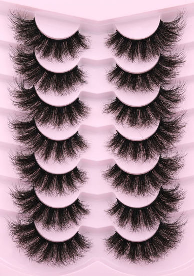 Picture of Kiromiro Lashes Fluffy False Eyelashes Wispy Faux Mink Eyelashes Long Dramatic Lashes 8D Volume Strip Eyelashes Cat Eye Lashes Pack