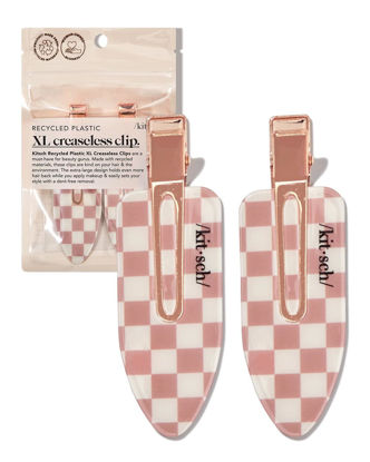 Picture of Kitsch 2 Pcs Creaseless Hair Clips - Hair Clips for Styling, Bangs Hair Clip, Hair Barrettes for Women, Clips for Hair Sectioning, Flat Hair Clips, Terracotta (Checkered)