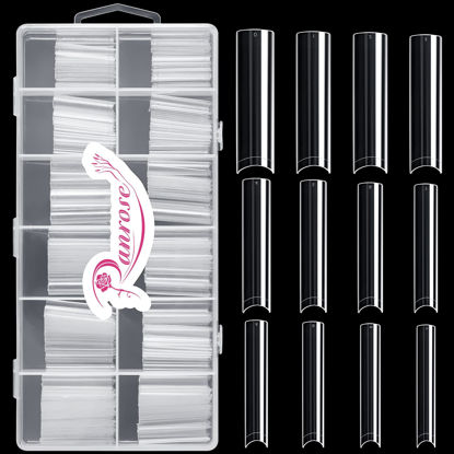 Picture of Ranrose 240PCS Extra Long Nail Tips Clear XXL Straight Ballerina False Nails Tips 12 Sizes Tapered Square Nail Tips Long Press on Artificial Nails with Box…