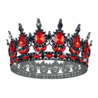 Picture of Queen Crown Rhinestone Wedding Crowns and Tiaras for Women Costume Party Hair Accessories Princess Birthday Crown Crystal Bridal Crown (Black Red)