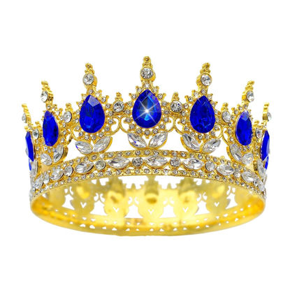 Picture of Queen Crown Rhinestone Wedding Crowns and Tiaras for Women Costume Party Hair Accessories Princess Birthday Crown Crystal Bridal Crown (Blue Crown)