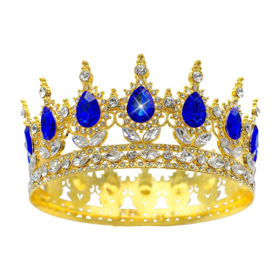 Picture of Queen Crown Rhinestone Wedding Crowns and Tiaras for Women Costume Party Hair Accessories Princess Birthday Crown Crystal Bridal Crown (Blue Crown)