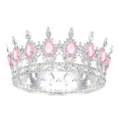 Picture of Queen Crown Rhinestone Wedding Crowns and Tiaras for Women Costume Party Hair Accessories Princess Birthday Crown Crystal Bridal Crown (Silver Pink)