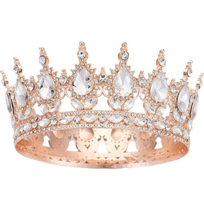 Picture of Queen Crown Rhinestone Wedding Crowns and Tiaras for Women Costume Party Hair Accessories Princess Birthday Crown Crystal Bridal Crown (Rose Gold White)