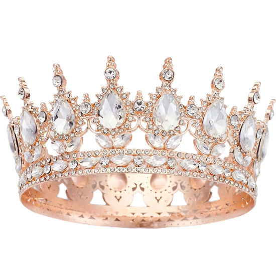 Picture of Queen Crown Rhinestone Wedding Crowns and Tiaras for Women Costume Party Hair Accessories Princess Birthday Crown Crystal Bridal Crown (Rose Gold White)