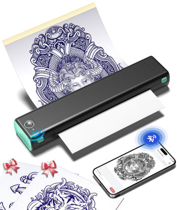 Picture of Phomemo M08F Wireless Tattoo Transfer Stencil Printer, Thermal Tattoo Machine with 10pcs Free Stencil Paper, Portable Printer Kit for Artists & Beginners, Compatible with Smartphone & PC