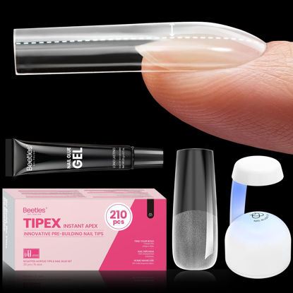 Picture of Beetles Tipex Nail Tips Long Square-C Curved Half Matte Nail Tips 210 Pcs Pre Building Fake Nails with Uv Nail Glue, LED Nail Lamp - Thick Acrylic Nail Set for Flat Nails