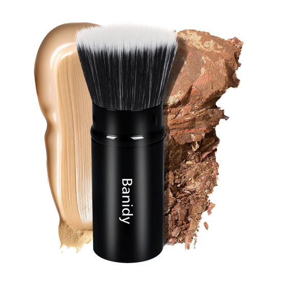 Picture of Foundation Makeup Brush Flat Top Kabuki Face Blush Liquid Powder Foundation Brush Retractable Travel Brush for Blending Liquid, Cream or Flawless Powder Cosmetics