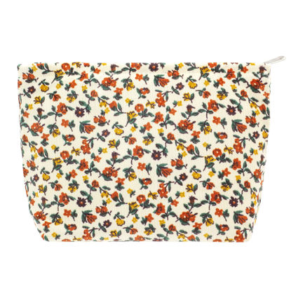 Picture of PAZIMIIK Makeup Bag Large Zipper Corduroy Make Up Pouch for Purse Travel Canvas Cosmetic Organizer for Women Brush Storage,Floral White