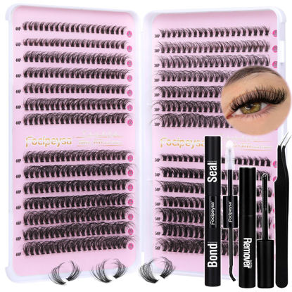 Picture of Fluffy Eyelashes Extension Kit 560pcs Lash Extension Kit 30D 40D 50D Lash Clusters Volume Individual Lashes Kit with Lash Bond and Seal, Lash Remover DIY Individual Lashes at Home by Focipeysa
