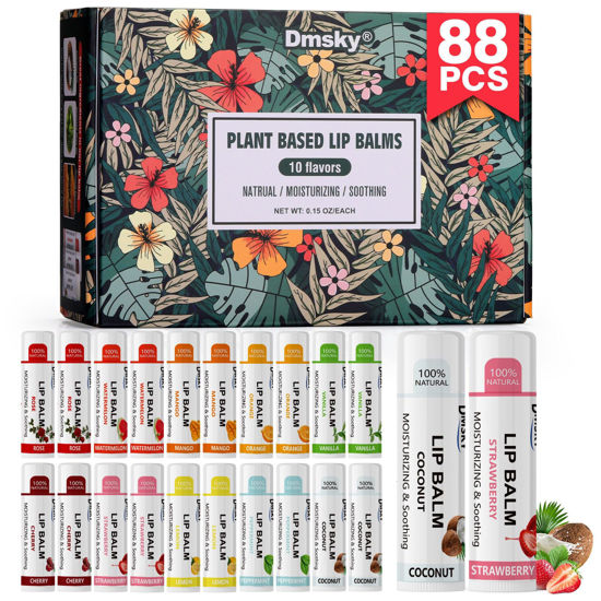 Picture of Dmsky Lip Balm Bulk, Fruit Lip Balm Variety Pack, Hydrating Lip Balm for Men Women Kids, 0.15 OZ, 88 count (Pack of 1)