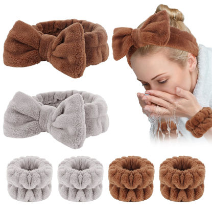 Picture of WHAVEL 6PCS Spa Headband and Wristband Set, Face Wash Headband Makeup Skincare Headband Wrist Bands for Washing Face