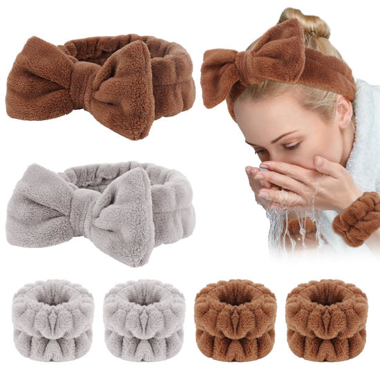 Picture of WHAVEL 6PCS Spa Headband and Wristband Set, Face Wash Headband Makeup Skincare Headband Wrist Bands for Washing Face