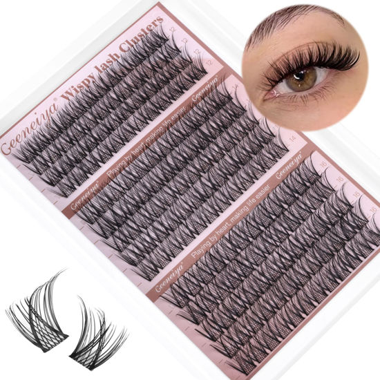 Picture of Medium Lash Clusters Short Wispy C Curl Eyelash Clusters 12-16MM Individual Eyelashes Natural Cluster Eyelash Extensions Natural Looking Cluster Lashes by Geeneiya (C Curl,12-14-16)