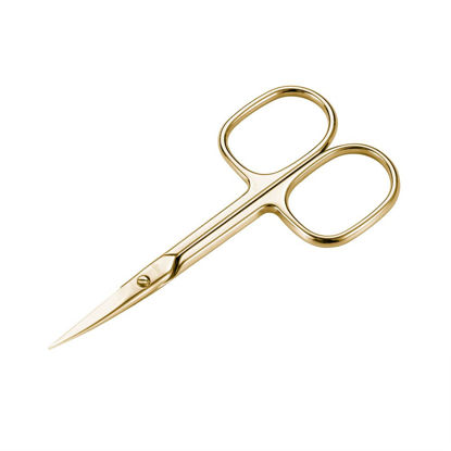 Picture of LIVINGO Stainless Steel Cuticle Nail Scissors, Premium Sharp Curved Blade Multi-purpose Sharp Cuticle Eyebrows Manicure Pedicure Beauty Grooming Scissors with Case, 3.5" Gold