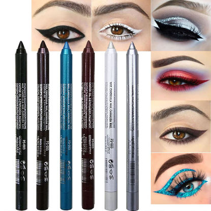 Picture of evpct 6Pcs White Glitter Eyeliner Pencils Set delineadores de colores para ojos lapiz negro a prueba de agua Black Silver Blue Red Brown Metallic Colorful Liquid Eye Liners Waterproof