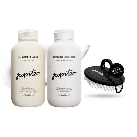 Picture of Jupiter, Dermatologist-Formulated Anti-Dandruff Shampoo, Conditioner, & Scalp Scrubber, for Women & Men, for Flaky, Itchy, Oily, & Dry Scalp, Vegan, Sulfate-Free, Color-Safe, & Paraben-Free, with Zinc