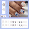 Picture of WAFOLOZE Nails Press ons,White Short Square Press on Nails Fake/False Nails with Blue Flower Designs Glossy Acrylic Artificial Nails Stick on Nails for Women 24Pcs