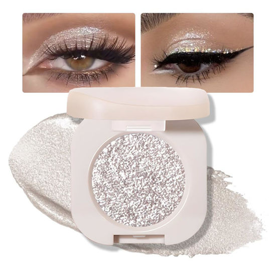 Picture of FeiCuiYun Monochrome Glittler Eyeshadow, light Shimmer eyeshadow, pressed glitter eyeshadow, Glittler Matte Pressed Powder Single Vegan Eyeshadow; Talc, Paraben & Cruelty Free, Slive Glitter (12)