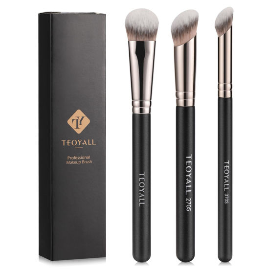 Picture of TEOYALL Contour Conceal Brush Set, 3PCS Angled Synthetic Under Eye Concealer Brush for Blending Setting Buffing with Liquid, Cream and Powder Cosmetic (270S/370S/Angled)