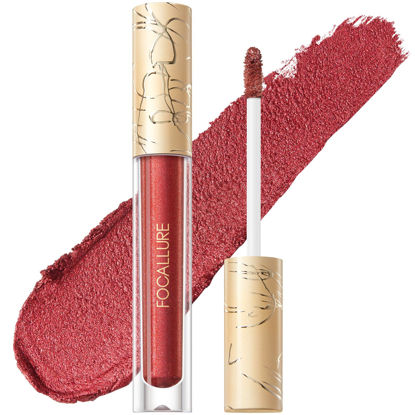 Picture of FOCALLURE Metallic Liquid Lipstick,Non Stick Cup Lip Gloss,High Impact Lip Color with Transfer-proof Wear,Long Lasting & Waterproof Lipstick Makeup for Women,RD02 Painkiller