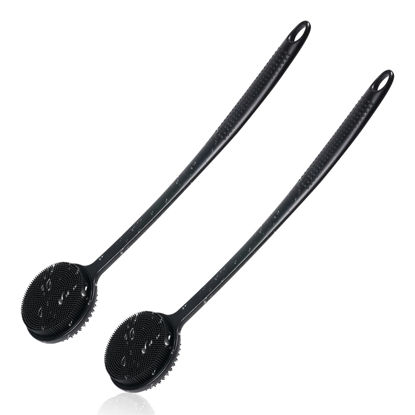 Picture of VWMYQ 2 Pack Back Scrubber for Shower, 17in Lengthen Long Handle Body Brush, Double Sided Shower Brush for Shower Exfoliating and Massage Can Produce Rich Foam, Long Handle Back Scrubber for Men
