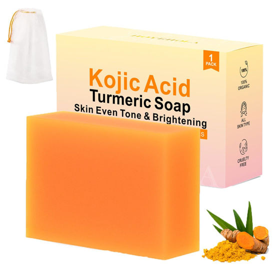 Picture of HOYEHOLA Kojic Acid Turmeric Soap Bar - Dark Spot Remover for Face Even Skin Tone, Moisturizing & Nourishing Natural Ingredients