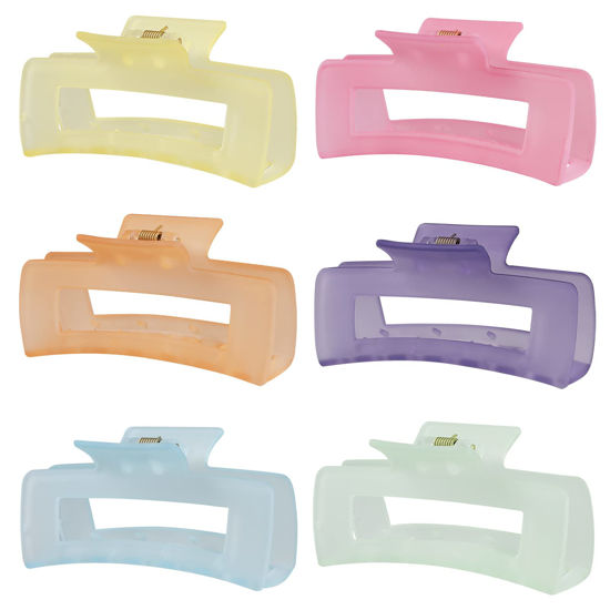 Picture of Sisiaipu 4 Inch Big Hair Claw Clips 6 Pcs Large Claw Clips for Thick Hair Square Hair Clips for Women Rectangle Hair Clips Nonslip Acrylic Banana Jaw Clips Hair Accessories for Girls -Ice Cream