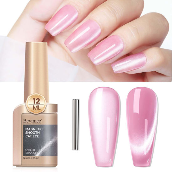 Picture of Bevimee Cat Eye Gel Nail Polish, Moonlight Glitter Holographic Cateye Gel Polish with Magnet 12ML, Magnetic Nail Polish Gel Mirror Glass Ceramics Smoothie UV Gel for Nail Art Manicure DIY at Home