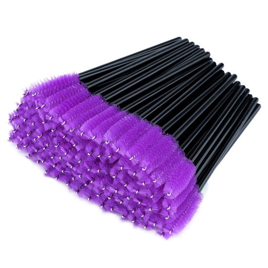 Picture of G2PLUS 100PCS Disposable Eyelash Brushes, Adjustable Mascara Wands Makeup Applicator, Eyelash Spoolies Brushes for Eyelash Extensions and Eyebrows (Purple)