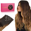 Picture of WENNALIFE Clip in Human Hair Extensions, 14 Inch 120g 7pcs Dark Brown to Chestnut Brown and Dirty Blonde Highlighted Clip In Human Hair Remy Clip in Hair Extensions Real Human Hair Double Weft