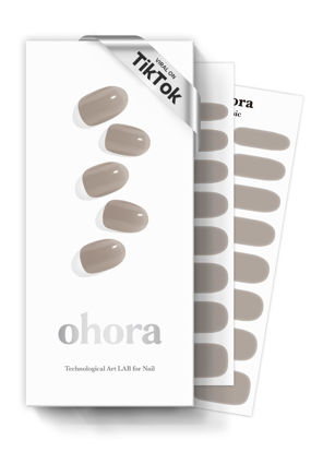 Picture of ohora Semi Cured Gel Nail Strips (N Bare Gray) - Works with Any Nail Lamps, Salon-Quality, Long Lasting, Easy to Apply & Remove - Includes 2 Prep Pads, Nail File & Wooden Stick