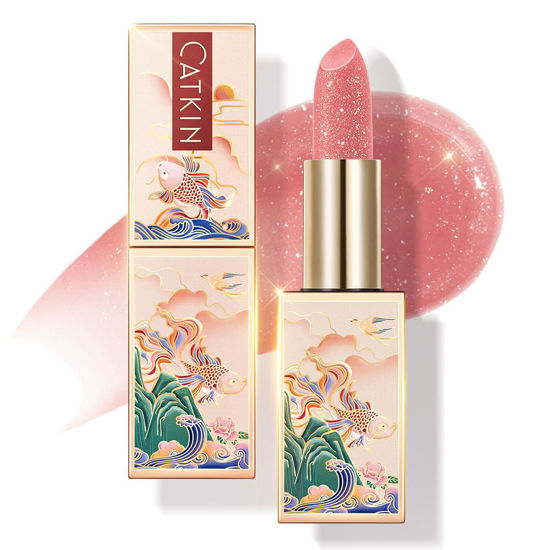 Picture of Catkin Tinted Lip Balm Glitter Lip Stain Ultra Hydrating Lip Moistrurizer Chapstick with Vitamin E Nourishing For Cracked & Dry Lips 0.12 oz C10 Venus - Peach Pink