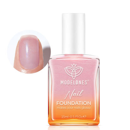 Picture of modelones Nail Strengthener, Sparkle Pink Nail Natural Concealer Foundation Polish Air Dry Nail Growth Polish for Damaged Nails Imperfection Masking Gifts for Women 15ml