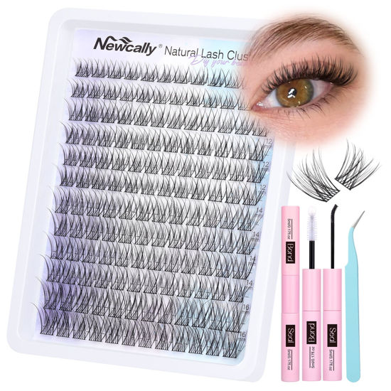 Picture of Natural Lash Clusters Kit Wispy Lash Extension Kit Cluster Eyelash Extension C Curl Cluster Lashes Kit DIY Eyelash Extension Kit Natural Eyelash Clusters with Lash Bond and Seal by Newcally