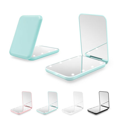 Picture of Kakuje Compact Mirror, 1X/3X Magnification LED Pocket Mirror with Nternal BIattery, Mini Mirror for Purse, Pocket,Travel and Present (Mint Green)