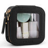 Picture of Prite Mini Clear Makeup Bag for Purse Cute Small Travel Cosmetic Bag for Women Waterproof Toiletry Bag Leather Makeup Pouch with Gold Zipper(Black)