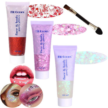 Picture of Body Glitter Face Glitter Gel: Singer Concerts Disco Festival Rave Accessories Face Glitter Makeup 150ml Chunky Sequins Mermaid Face Body Hair Glitter Gel (Red&White&Pink)