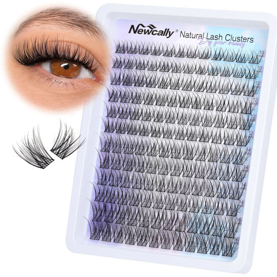 Picture of Natural Lash Clusters Wispy Eyelash Clusters C Curl DIY Lash Extension 10-16MM Cluster Eyelash Extension Individual Lashes Thin Lash Band by Newcally
