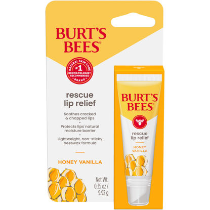 Picture of Burts Bees Valentines Day Gifts, Rescue Lip Relief, Honey Vanilla Flavor, Soothes Cracked and Chapped Lips, Lightweight Formula, 100% Natural Origin, 0.35 Oz. Squeezy Tube